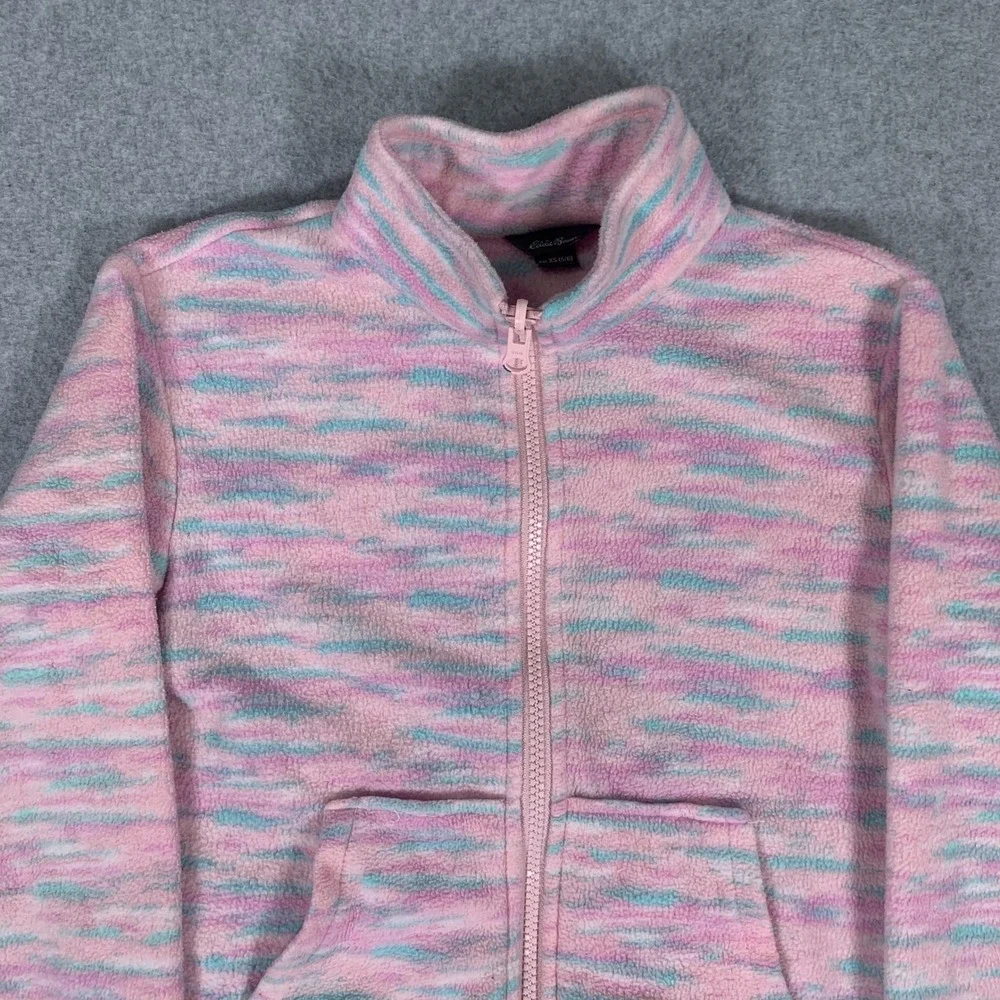 Eddie Bauer Fleece Jacket Kids XS 5/6 Pink Space Dye Full Zip Mock Neck